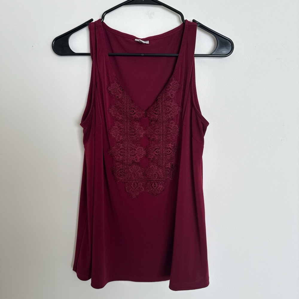 Dress Barn Burgundy Lace Detail Tank Top